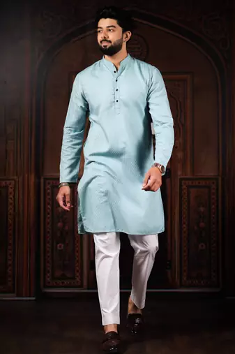 Sky blue color beautiful cotton fabric designer embroidery work ceremonial men's party attire