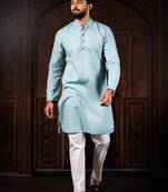 Sky blue color beautiful cotton fabric designer embroidery work ceremonial men's party attire