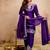 Blue chinon embroidered a-line kurti set with pant & dupatta