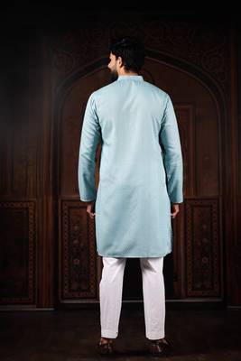 Sky blue color beautiful cotton fabric designer embroidery work ceremonial men's party attire 2
