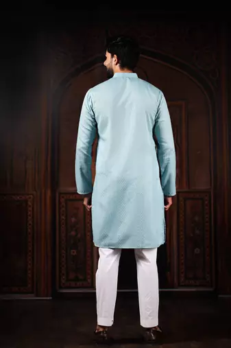 Sky blue color beautiful cotton fabric designer embroidery work ceremonial men's party attire