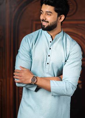 Sky blue color beautiful cotton fabric designer embroidery work ceremonial men's party attire 3