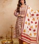 ethnic magic cotton kurta set with pants & mul cotton dupatta