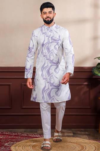 Violet color art silk fabric stylish fancy partywear kurta payjama for men's