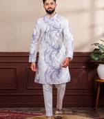 Violet color art silk fabric stylish fancy partywear kurta payjama for men's