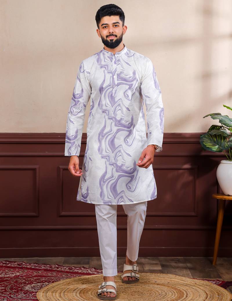 Violet color art silk fabric stylish fancy partywear kurta payjama for men's