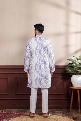 Violet color art silk fabric stylish fancy partywear kurta payjama for men's 2