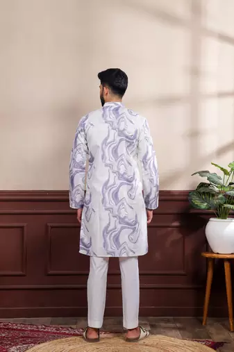 Violet color art silk fabric stylish fancy partywear kurta payjama for men's