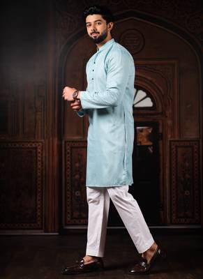 Sky blue color beautiful cotton fabric designer embroidery work ceremonial men's party attire 4