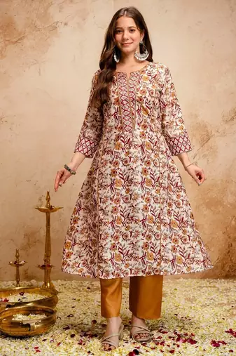 ethnic magic cotton kurta set with pants & mul cotton dupatta