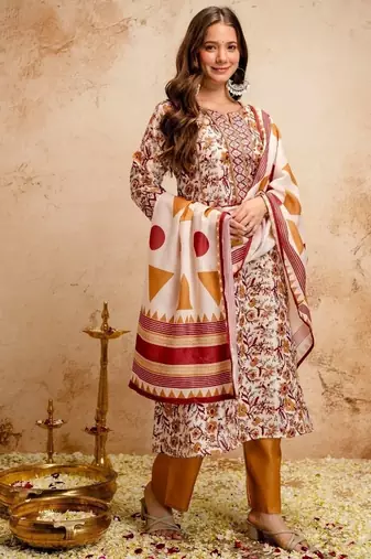 ethnic magic cotton kurta set with pants & mul cotton dupatta