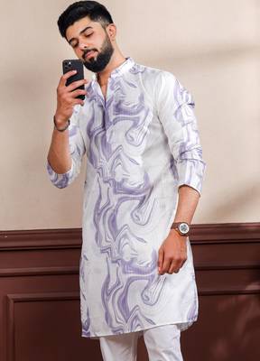 Violet color art silk fabric stylish fancy partywear kurta payjama for men's 3