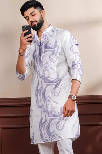 Violet color art silk fabric stylish fancy partywear kurta payjama for men's