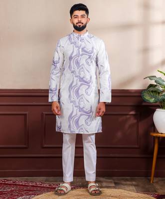 Violet color art silk fabric stylish fancy partywear kurta payjama for men's 4