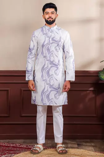 Violet color art silk fabric stylish fancy partywear kurta payjama for men's