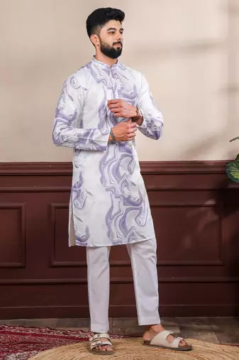 Violet color art silk fabric stylish fancy partywear kurta payjama for men's
