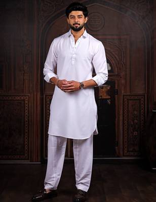 Off white color cotton satin fabric beautiful solid festive special kurta payjama 1