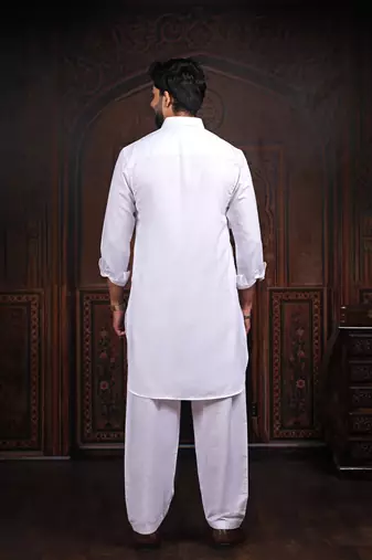 Off white color cotton satin fabric beautiful solid festive special kurta payjama