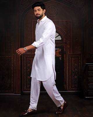 Off white color cotton satin fabric beautiful solid festive special kurta payjama 4