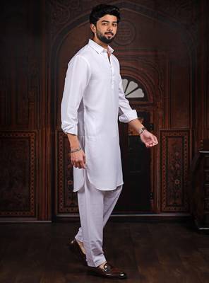 Off white color cotton satin fabric beautiful solid festive special kurta payjama 5