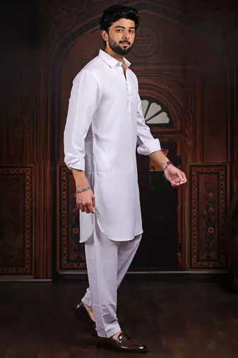 Off white color cotton satin fabric beautiful solid festive special kurta payjama