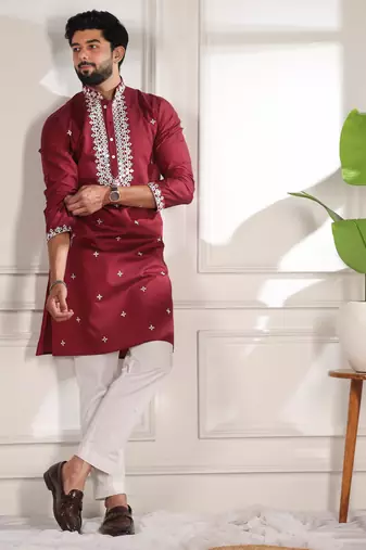Mahroon color stylish cotton fabric ethnic traditional rich kurta payjama for men