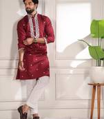 Mahroon color stylish cotton fabric ethnic traditional rich kurta payjama for men