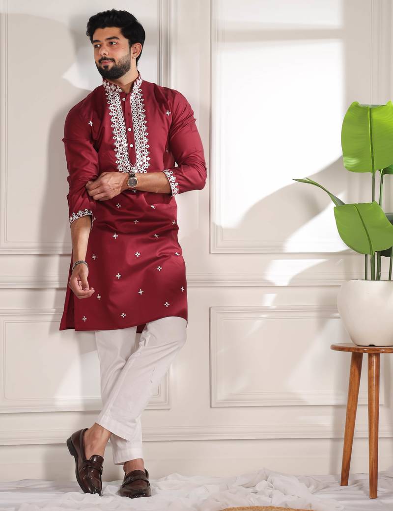Mahroon color stylish cotton fabric ethnic traditional rich kurta payjama for men