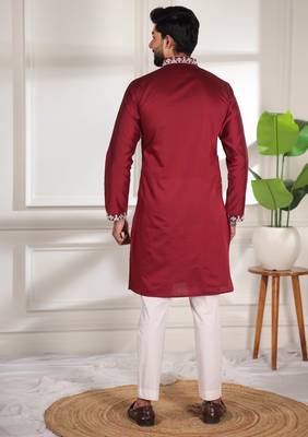 Mahroon color stylish cotton fabric ethnic traditional rich kurta payjama for men 2