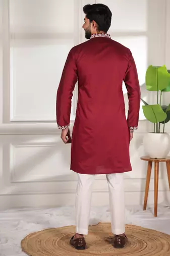 Mahroon color stylish cotton fabric ethnic traditional rich kurta payjama for men