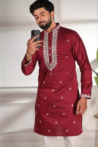 Mahroon color stylish cotton fabric ethnic traditional rich kurta payjama for men