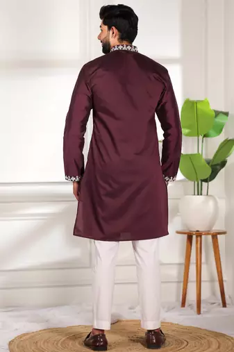 Wine color stylish cotton fabric ethnic traditional rich kurta payjama for men
