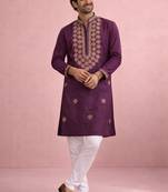 Wine color rolex silk fabric designer kurta payjama for men