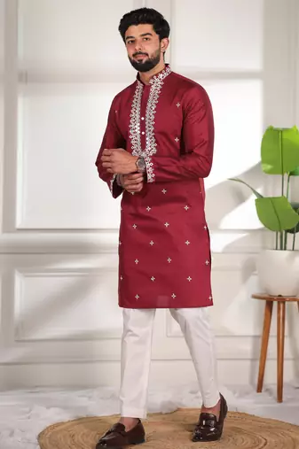 Mahroon color stylish cotton fabric ethnic traditional rich kurta payjama for men
