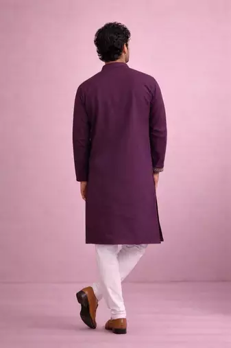 Wine color rolex silk fabric designer kurta payjama for men