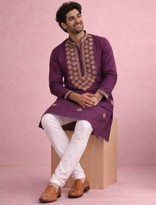 Wine color rolex silk fabric designer kurta payjama for men 3