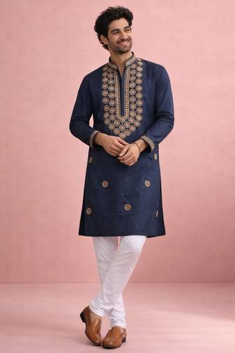 Navy blue color rolex silk fabric designer kurta payjama for men