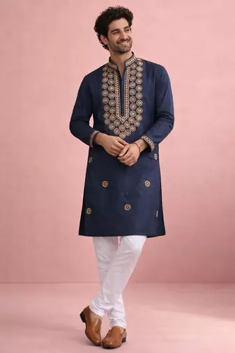 Navy blue color rolex silk fabric designer kurta payjama for men