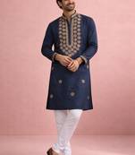 Navy blue color rolex silk fabric designer kurta payjama for men