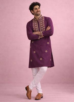 Wine color rolex silk fabric designer kurta payjama for men 4