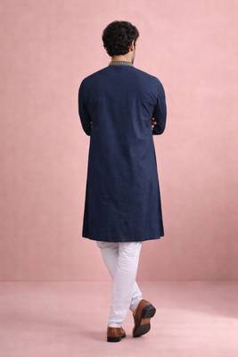 Navy blue color rolex silk fabric designer kurta payjama for men 2