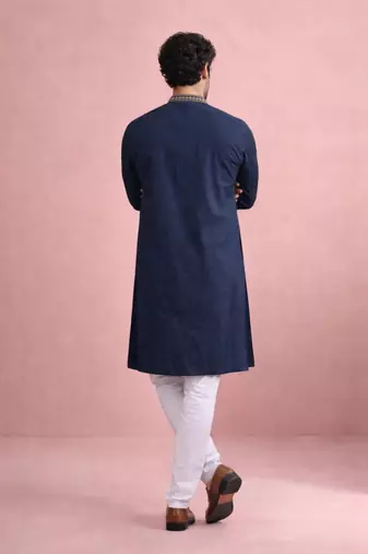 Navy blue color rolex silk fabric designer kurta payjama for men