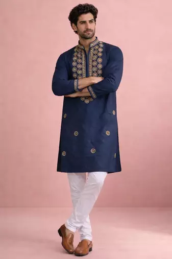 Navy blue color rolex silk fabric designer kurta payjama for men