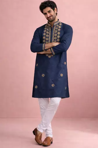 Navy blue color rolex silk fabric designer kurta payjama for men