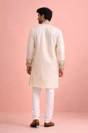 Cream color rolex silk fabric designer kurta payjama for men