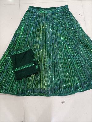 DarkGreen Net Heavy Embroidery Sequence work Bridal Lehenga Choli with Dupatta For Women 5