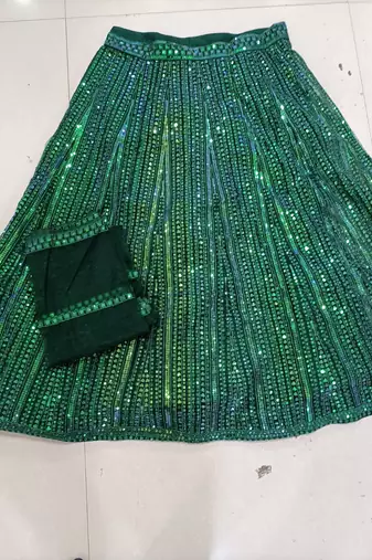 DarkGreen Net Heavy Embroidery Sequence work Bridal Lehenga Choli with Dupatta For Women