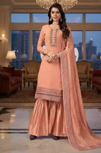 Blue color smat and designer embrodiered sharara dress for ceremonial looks