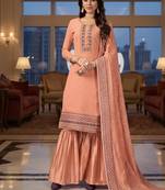 Blue color smat and designer embrodiered sharara dress for ceremonial looks