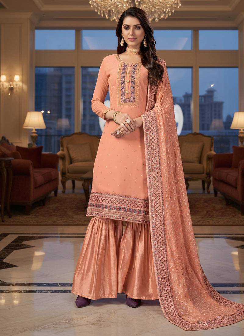 Blue color smat and designer embrodiered sharara dress for ceremonial looks